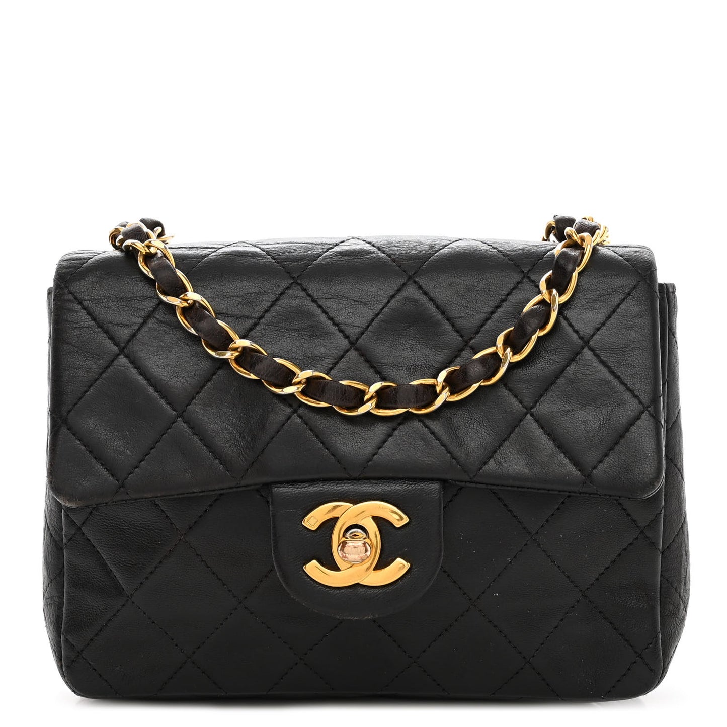Lambskin Quilted Mini Square Flap Black