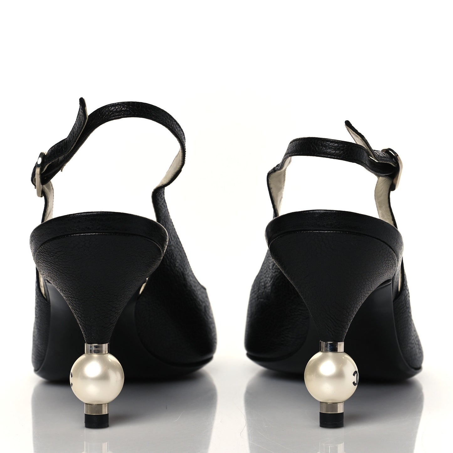 Calfskin Pearl CC Peep Toe Slingback Pumps 41 Black