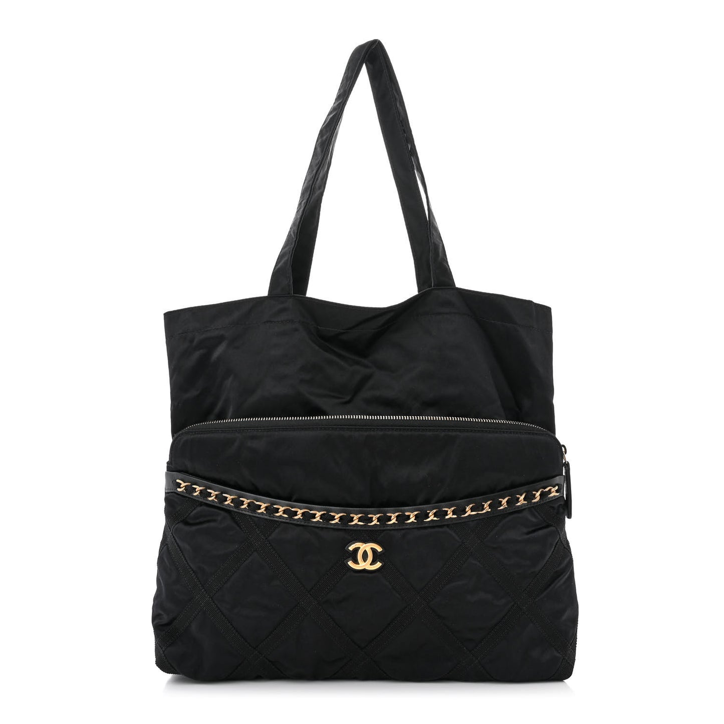 Nylon Grosgrain Large Lifestyle Pouch With Foldable Tote Black
