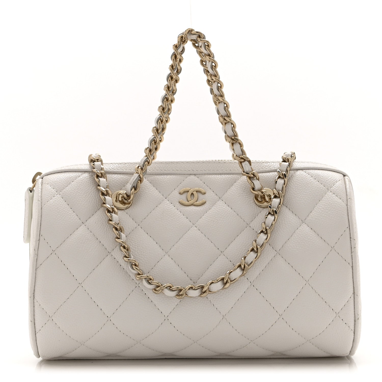 Chanel Caviar Quilted Barrel Clutch With Chain White 1 of 10