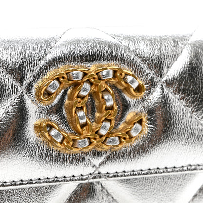Chanel Metallic Goatskin Quilted Chanel 19 Flap Card Holder Silver 9 of 9