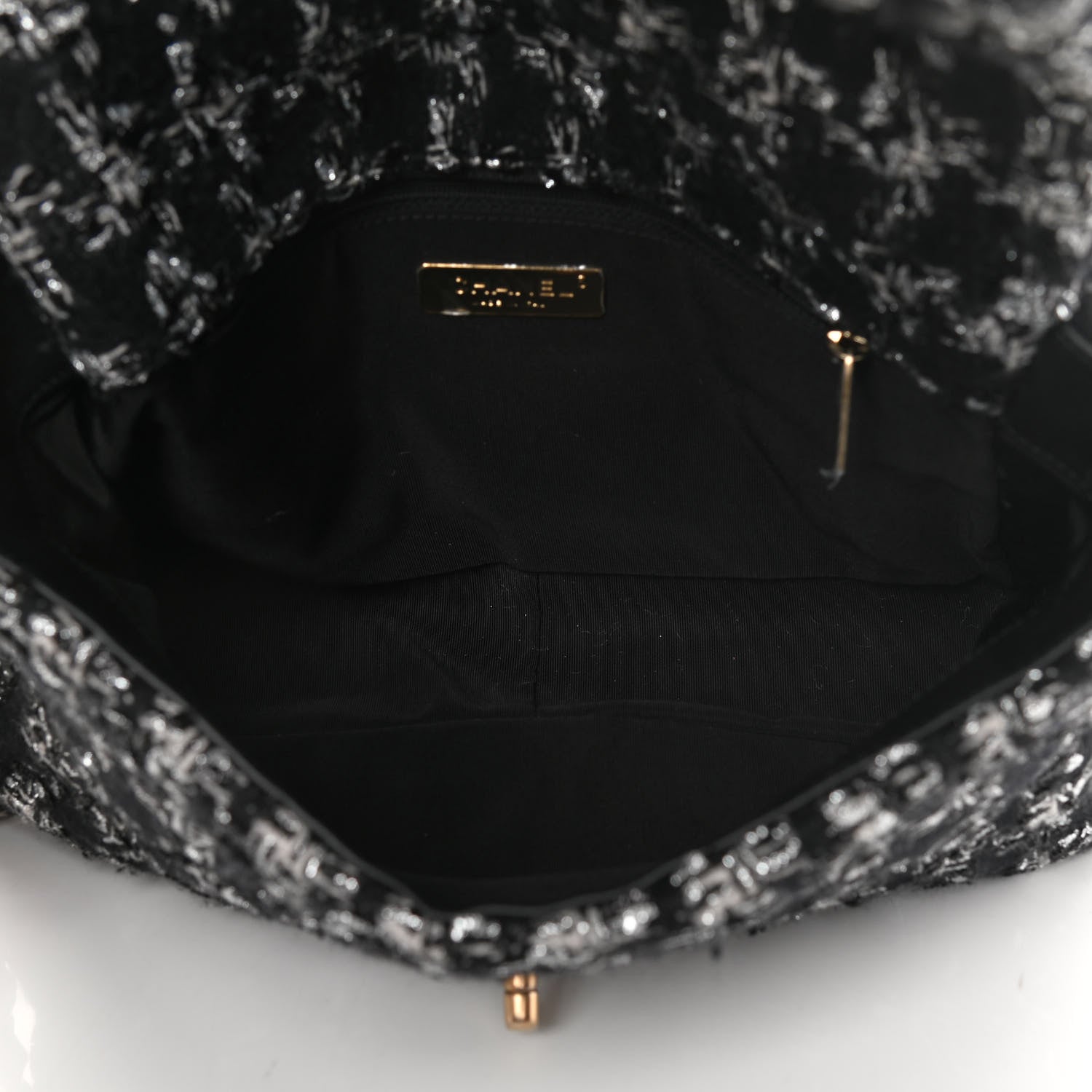 Chanel Tweed Quilted Large Chanel 19 Flap Black Ecru White 5 of 11