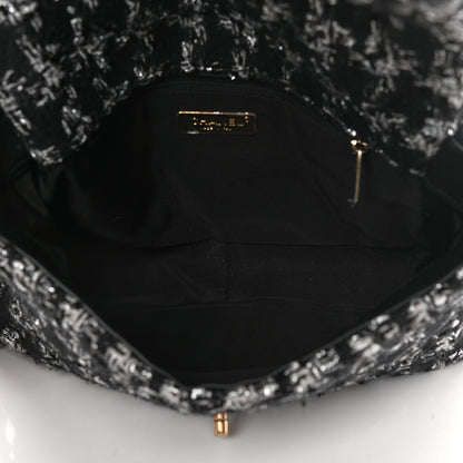 Chanel Tweed Quilted Large Chanel 19 Flap Black Ecru White 5 of 11