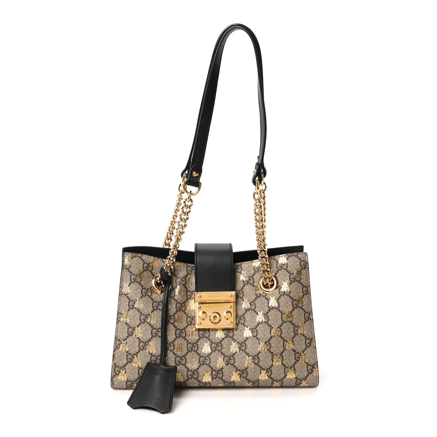 Gucci GG Supreme Monogram Bees Small Padlock Tote Beige Oro Black 1 of 10