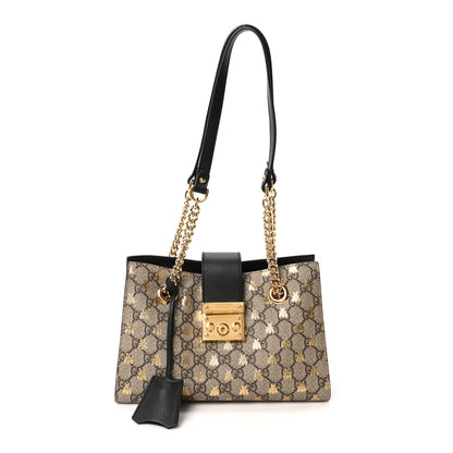 Gucci GG Supreme Monogram Bees Small Padlock Tote Beige Oro Black 1 of 10