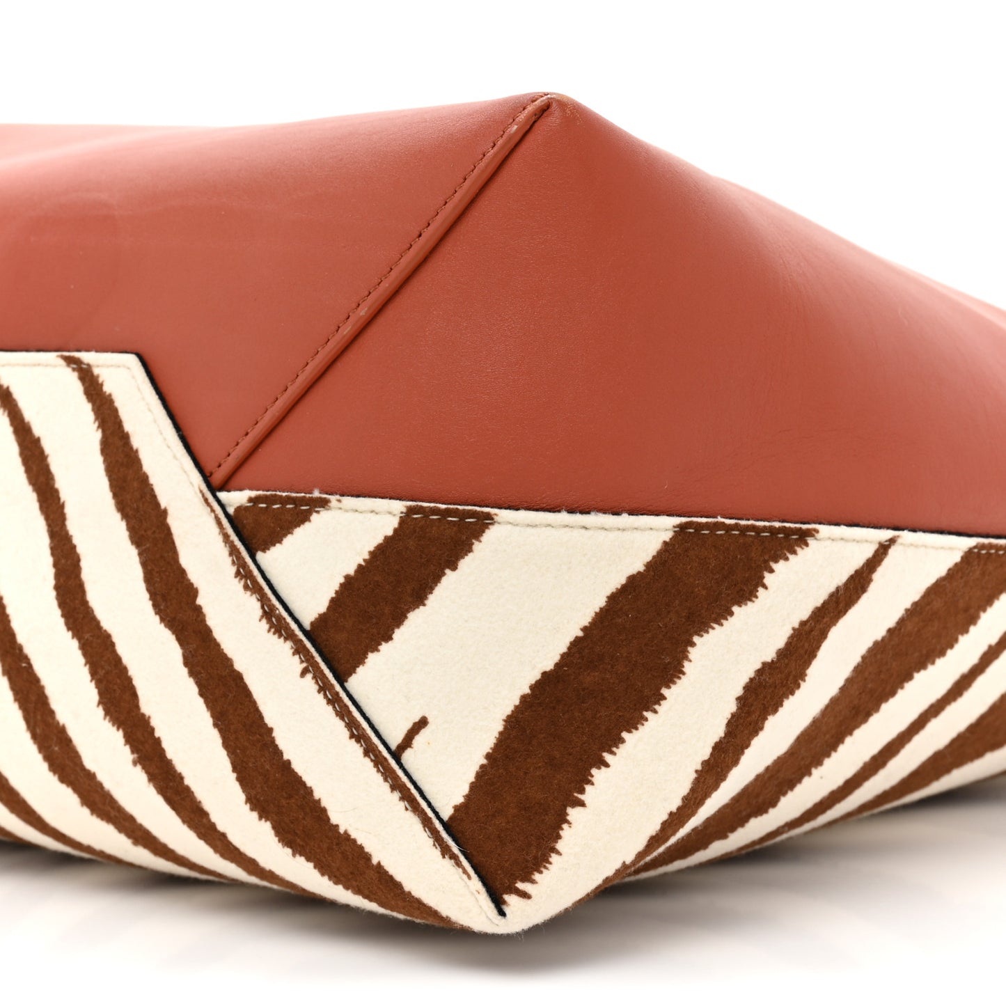 Smooth Calfskin Felt Zebra Printed Oversized Twisted Cabas Chalk Brick