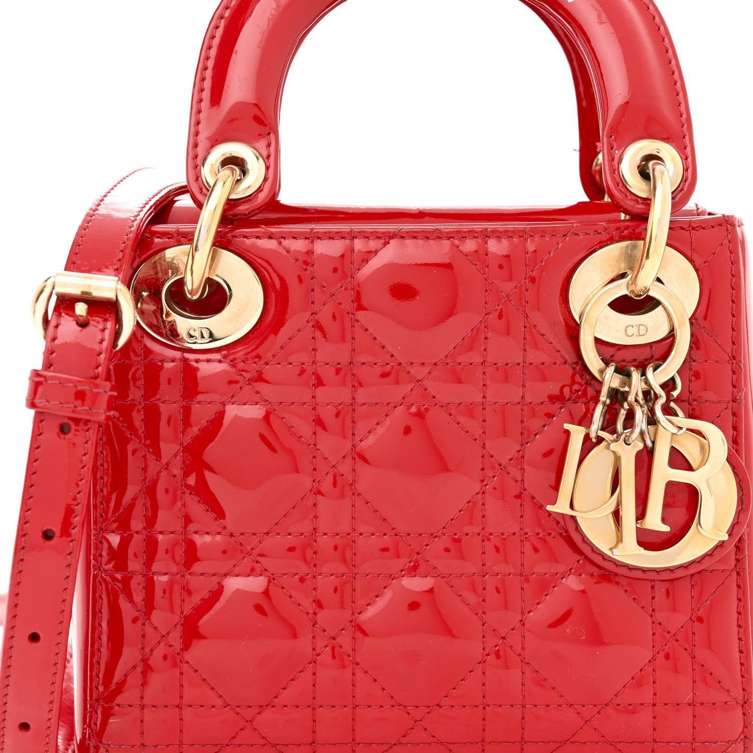 Christian Dior Patent Cannage Mini Lady Dior Red 7 of 14