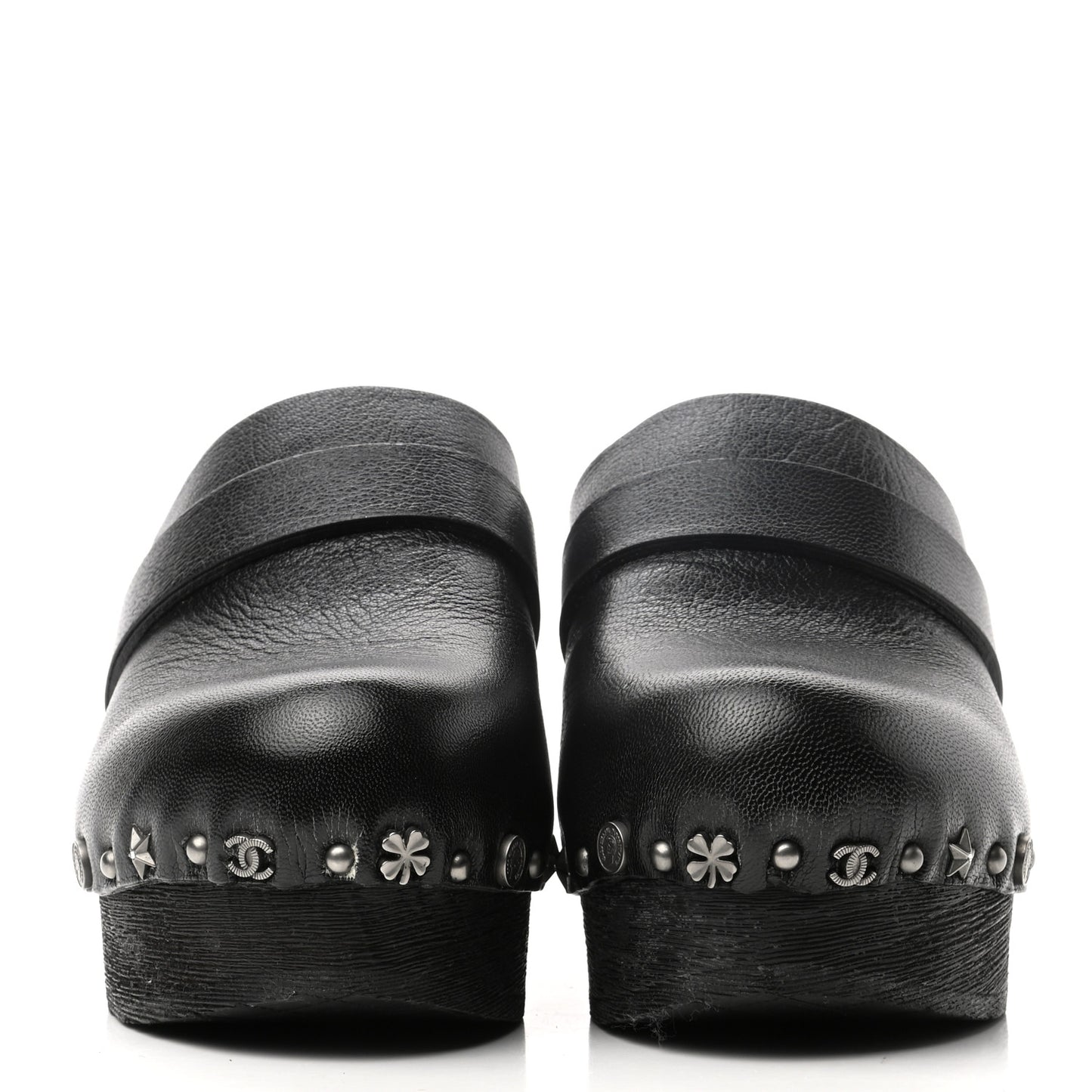 Calfskin CC Lucky Charms Studded Clogs 35 Black