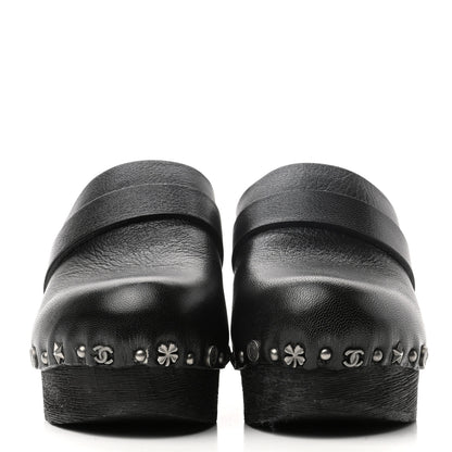Chanel Calfskin CC Lucky Charms Studded Clogs 35 Black 2 of 8