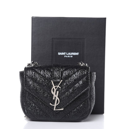 Saint Laurent Metallic Crackled Calfskin Chevron Monogram Micro Crossbody Bag Black 9 of 9