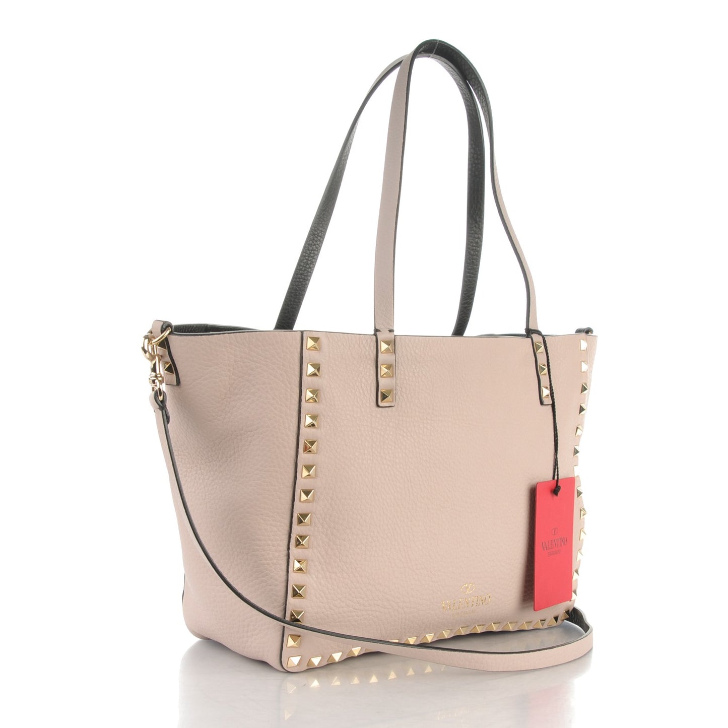 Calfskin Small Rockstud Reversible Tote Black Poudre