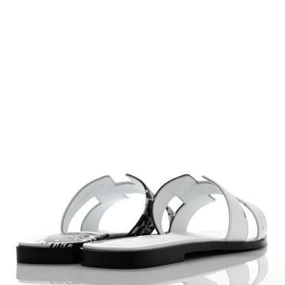 Hermes Calfskin Peinture Fraiche Oran Sandals 38 White Black 4 of 8
