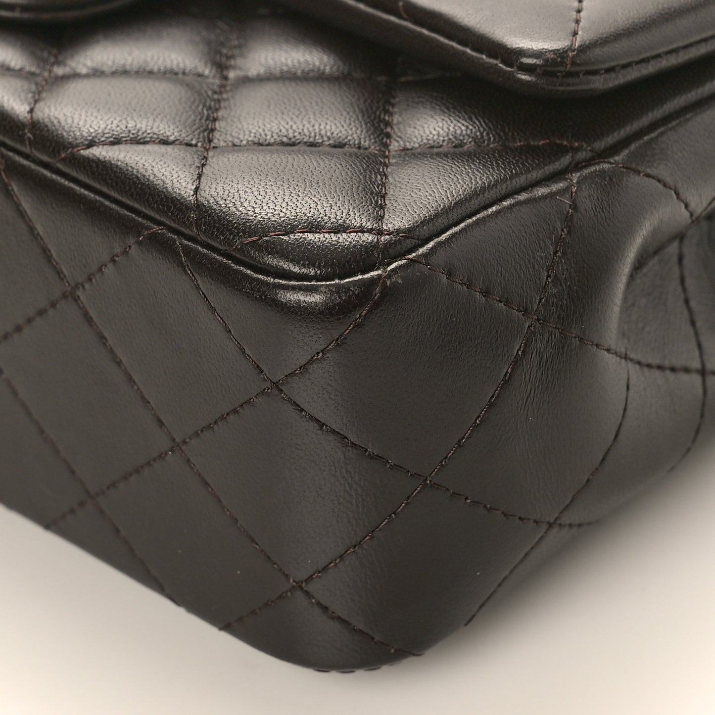 Lambskin Quilted Mini Rectangular Flap Dark Brown