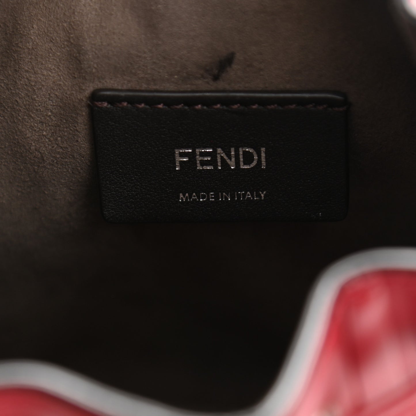 Vitello Liberty F is Fendi FF 1974 Embossed Mini Mon Tresor Bucket Bag Fragola