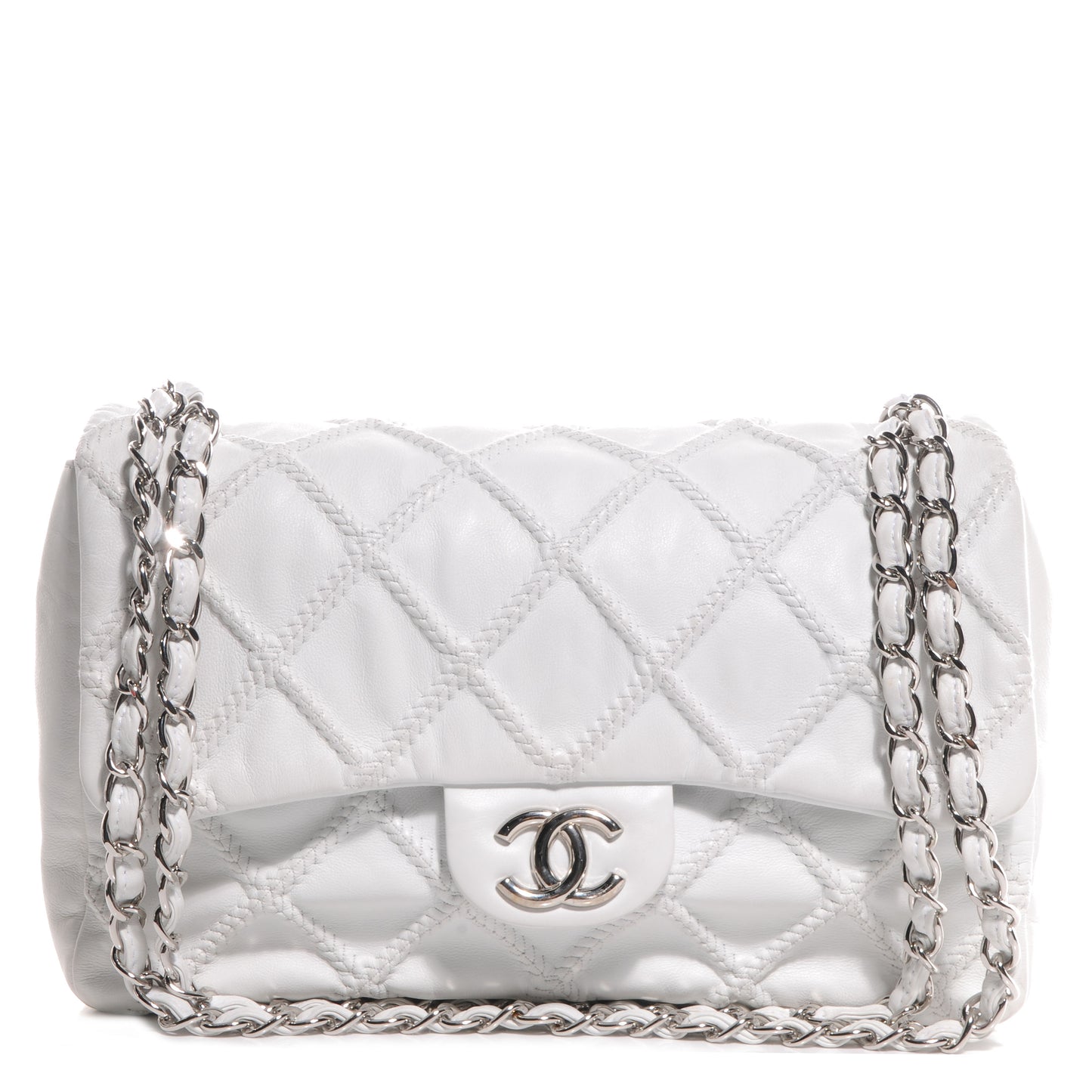 Calfskin Stitched Large Flap White