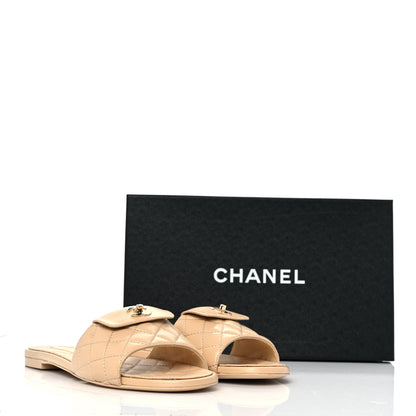 Chanel Lambskin Quilted CC Turnlock Sandals 40 Beige 9 of 9
