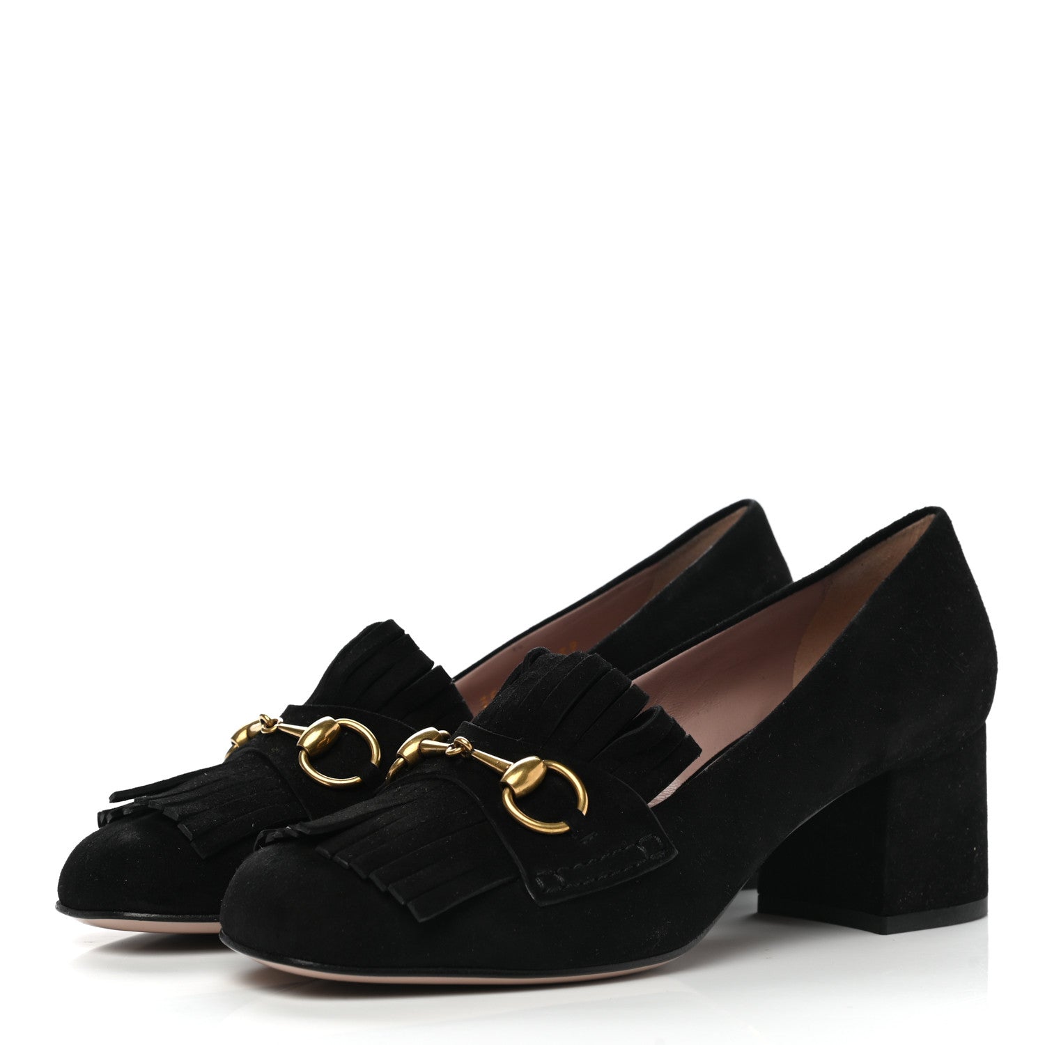 Gucci Kid Scamosciato Horsebit Fringe 50mm Loafer Pumps 39 Black 3 of 9