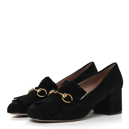Gucci Kid Scamosciato Horsebit Fringe 50mm Loafer Pumps 39 Black 3 of 9