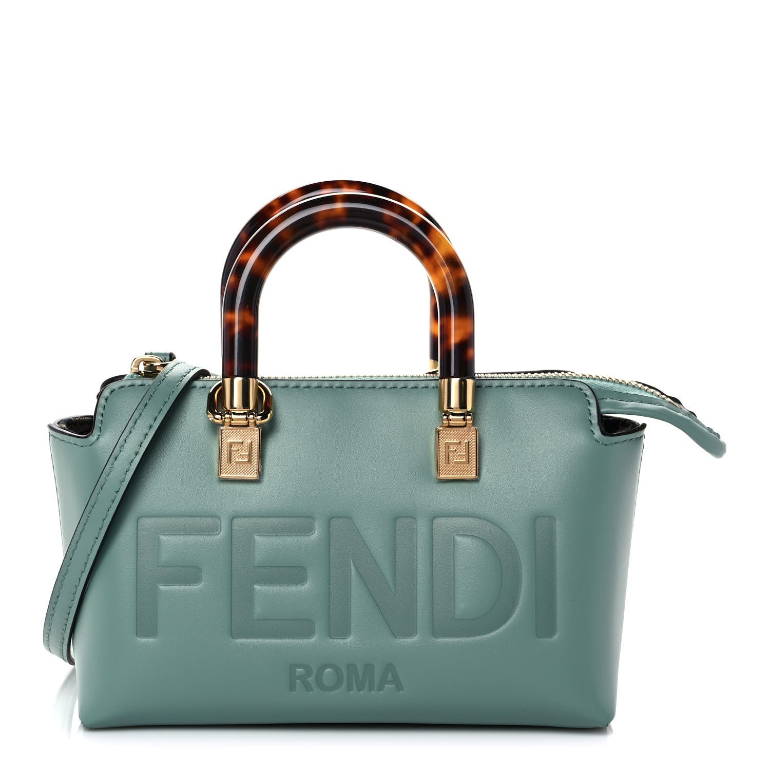Fendi Vitello King Plexiglass Logo Embossed Mini By The Way Top Handle Boston Bag Menta 1 of 11