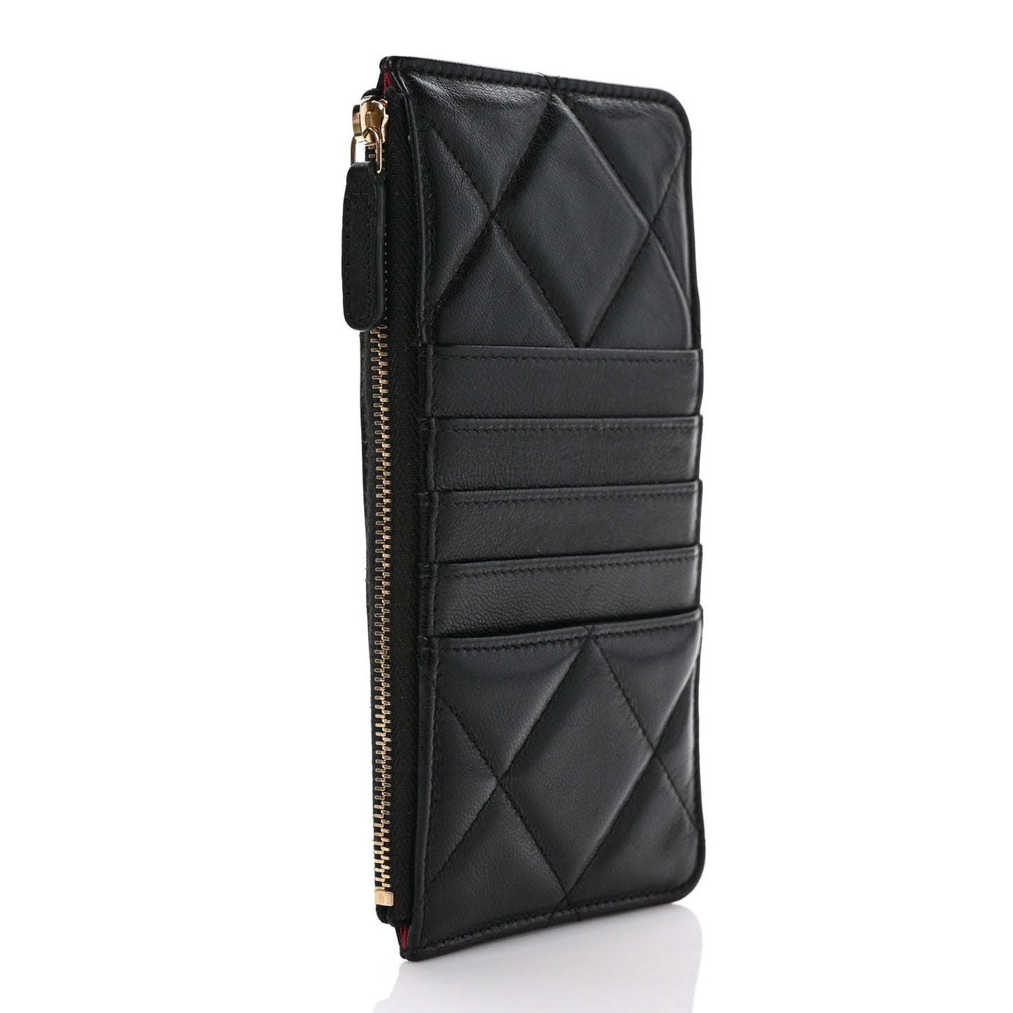 Goatskin Quilted Chanel 19 Flat Wallet Pouch Black