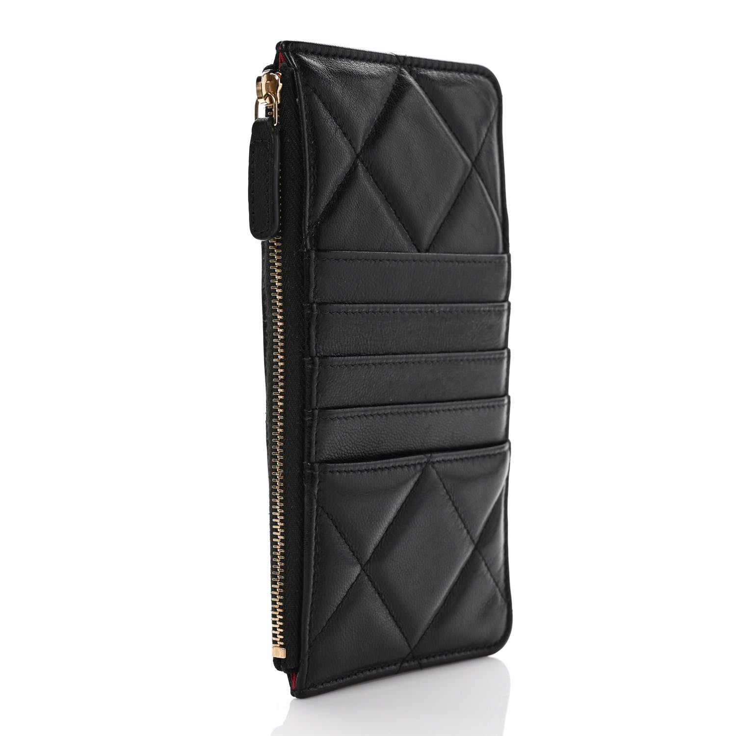 Chanel Goatskin Quilted Chanel 19 Flat Wallet Pouch Black 3 of 9