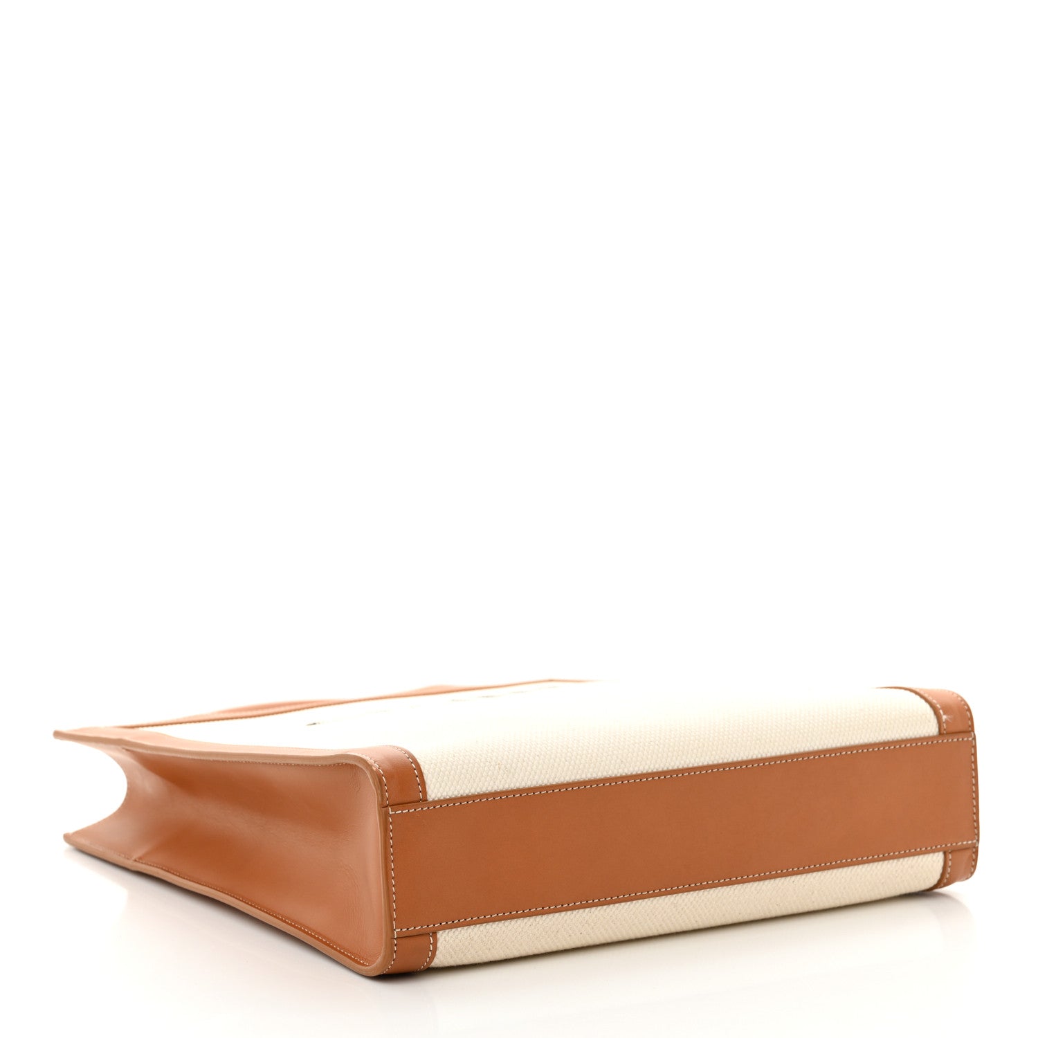 Celine Canvas Calfskin Logo Print Small Vertical Cabas Natural Tan 4 of 13