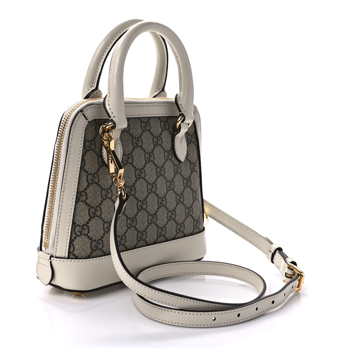 GG Supreme Monogram Azalea Calfskin Mini Horsebit 1955 Top Handle Bag Beige Ebony Mystic White