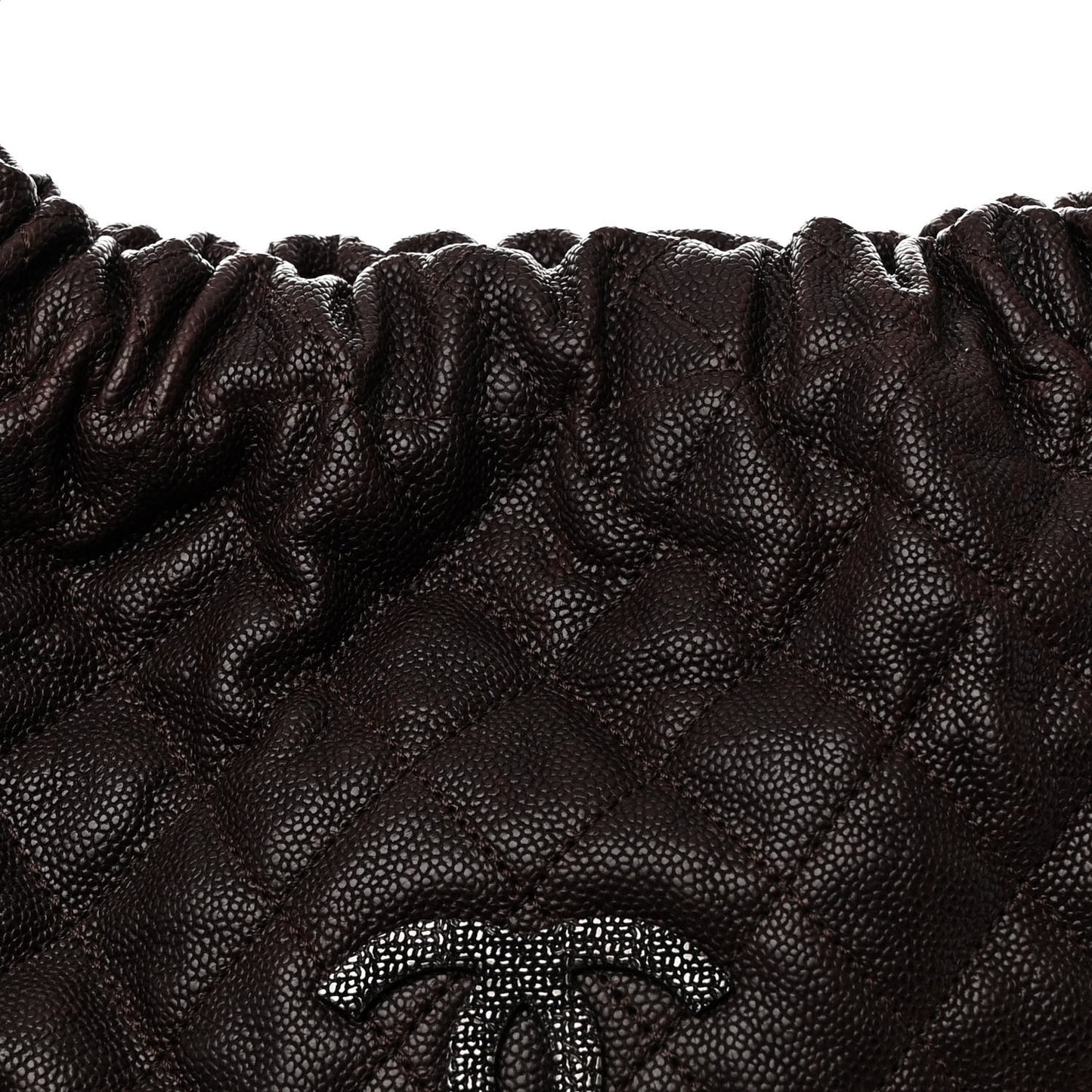 Distressed Glazed Caviar Quilted Large Elastic Tote Brown