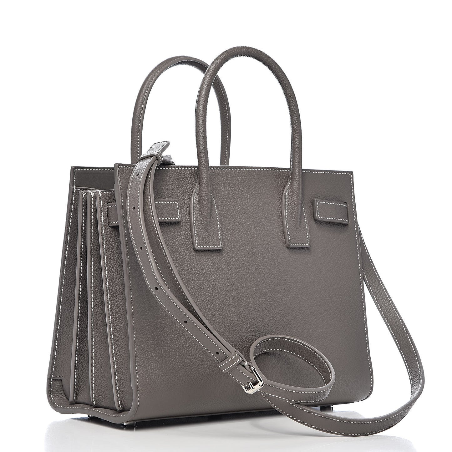 Grained Calfskin Topstich Baby Sac De Jour Grey