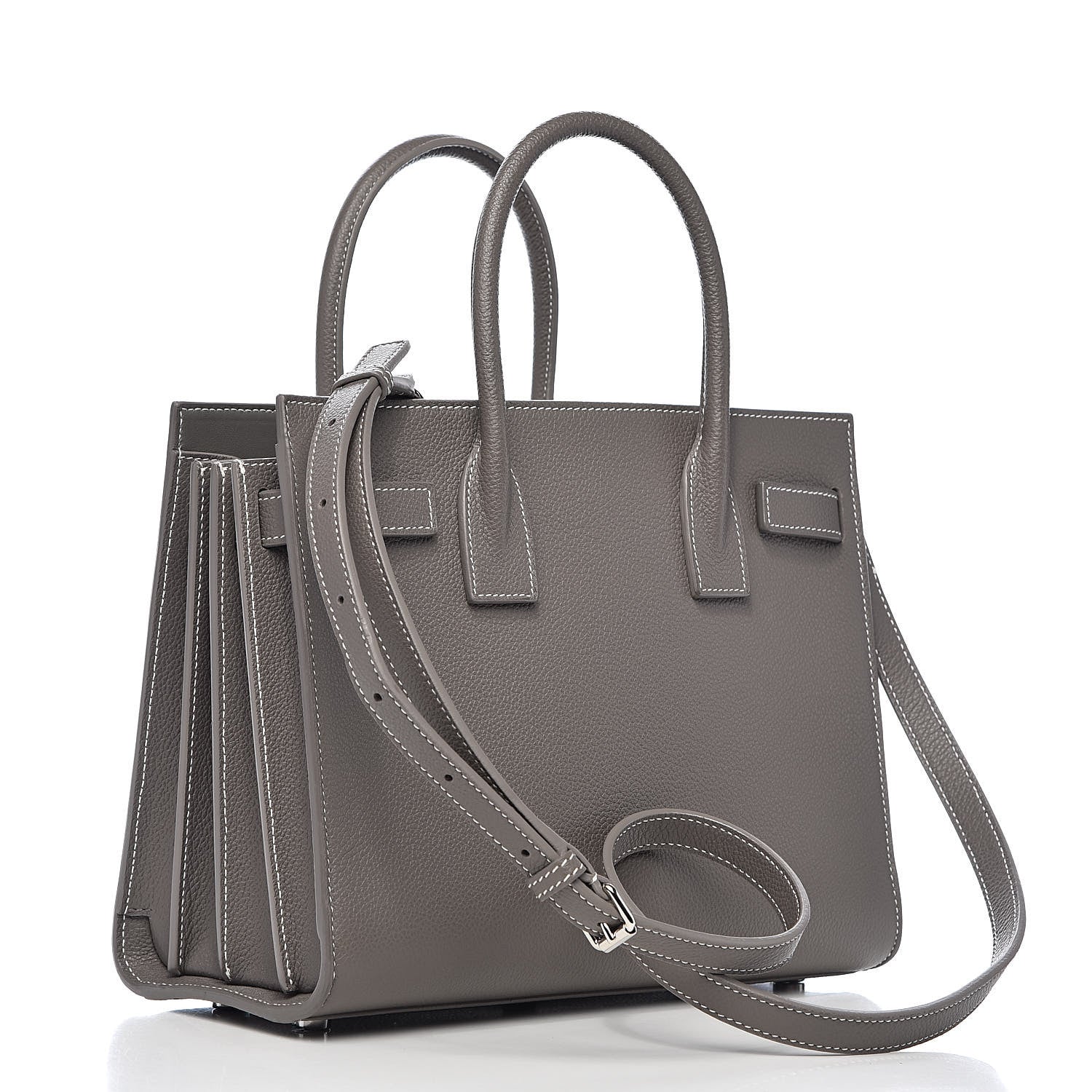 Saint Laurent Grained Calfskin Topstich Baby Sac De Jour Grey 3 of 10