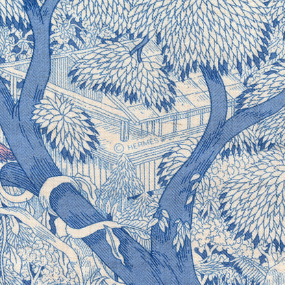Hermes Cashmere Silk Retour a la Nature 140 Bleu Jean Rose Vert 3 of 4