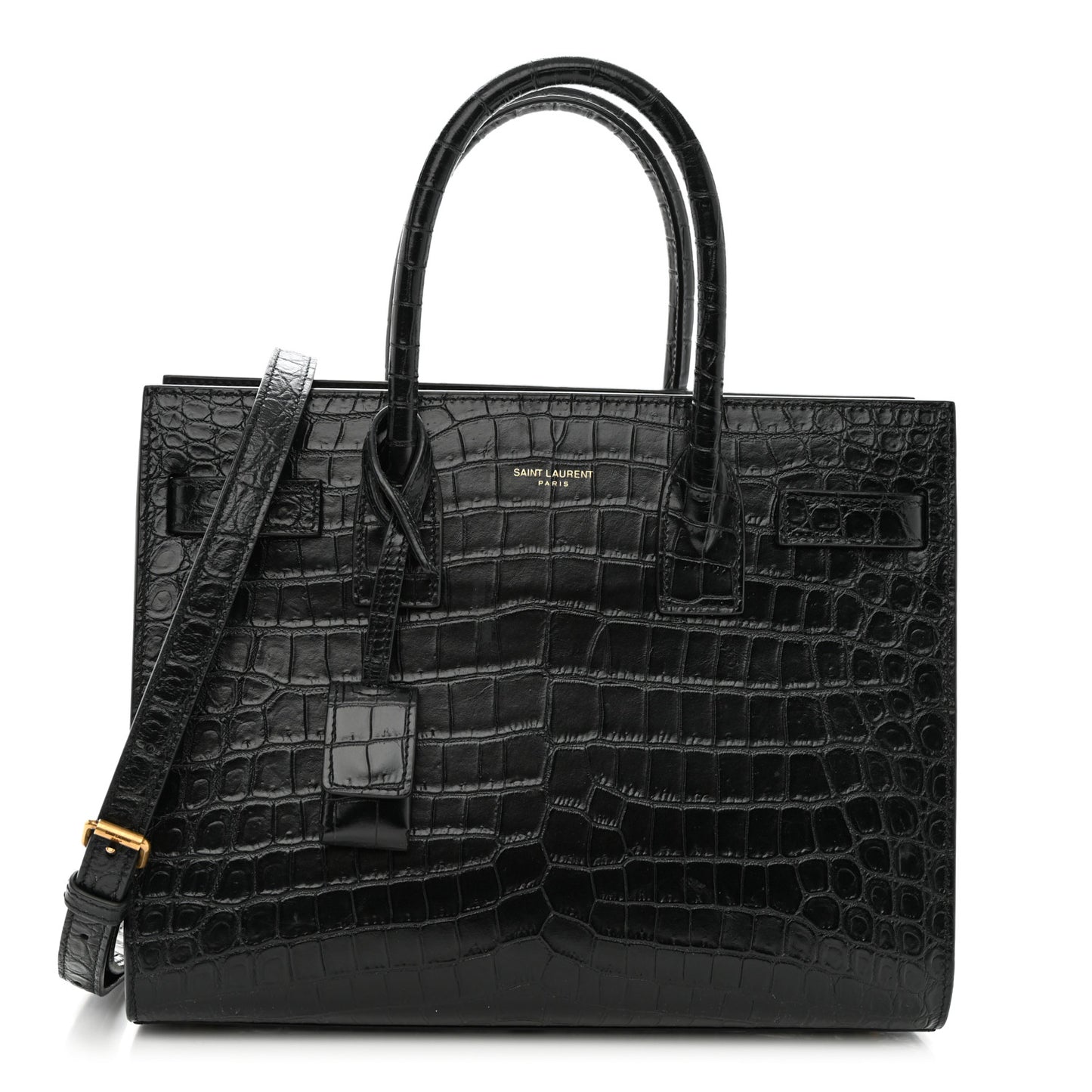 Calfskin Crocodile Embossed Baby Sac De Jour Black