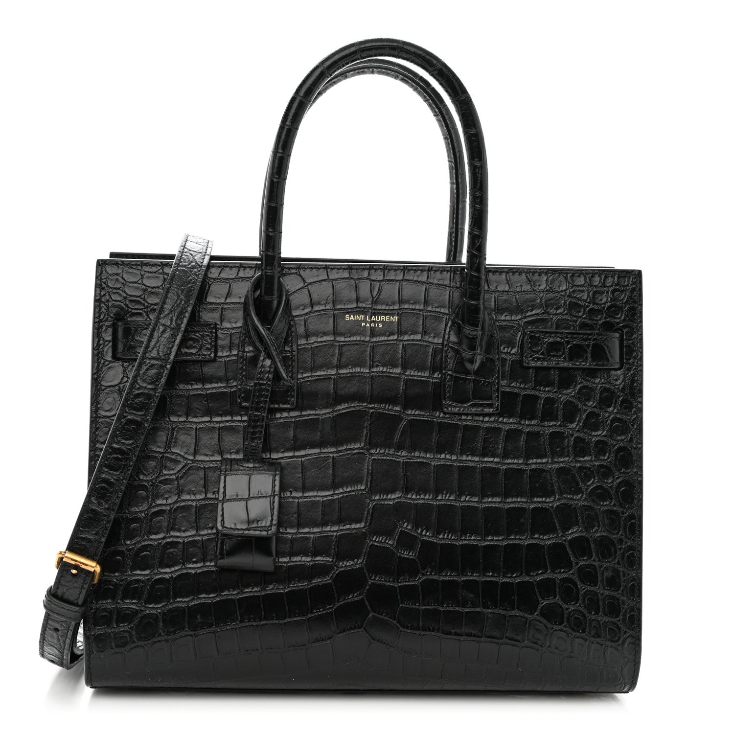 Saint Laurent Calfskin Crocodile Embossed Baby Sac De Jour Black 1 of 11