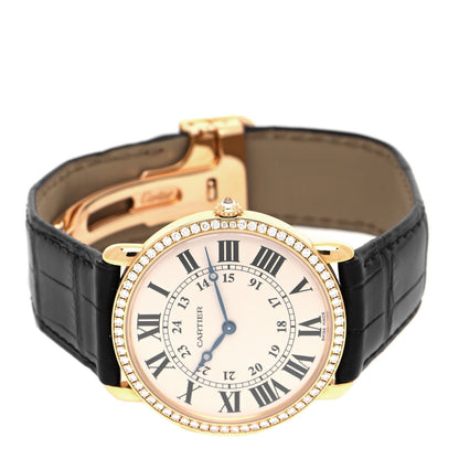 Cartier 18K Yellow Gold Alligator Diamond Bezel 36mm Ronde Solo Manual Winding Watch 2 of 5