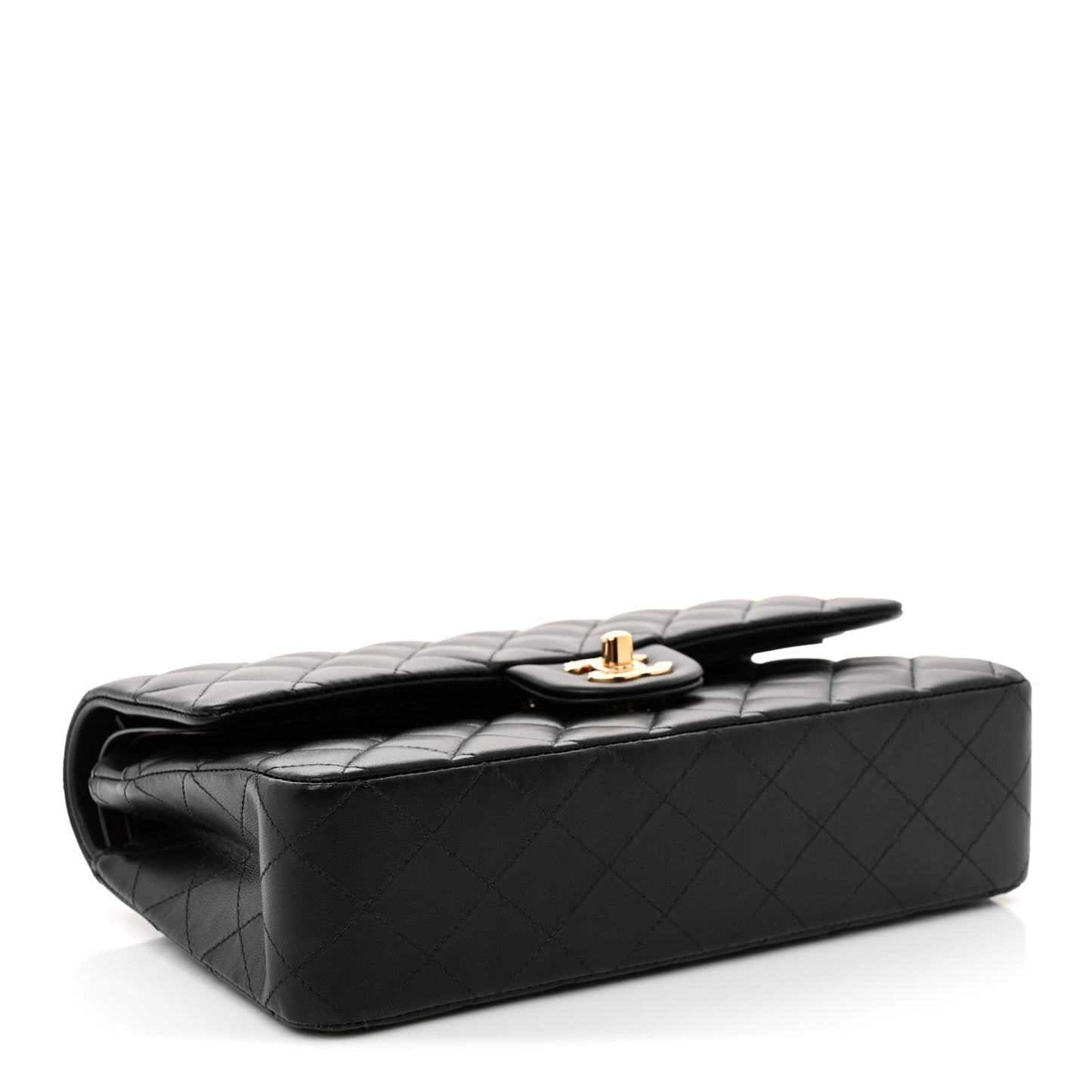 Lambskin Quilted Medium Double Flap Black Black