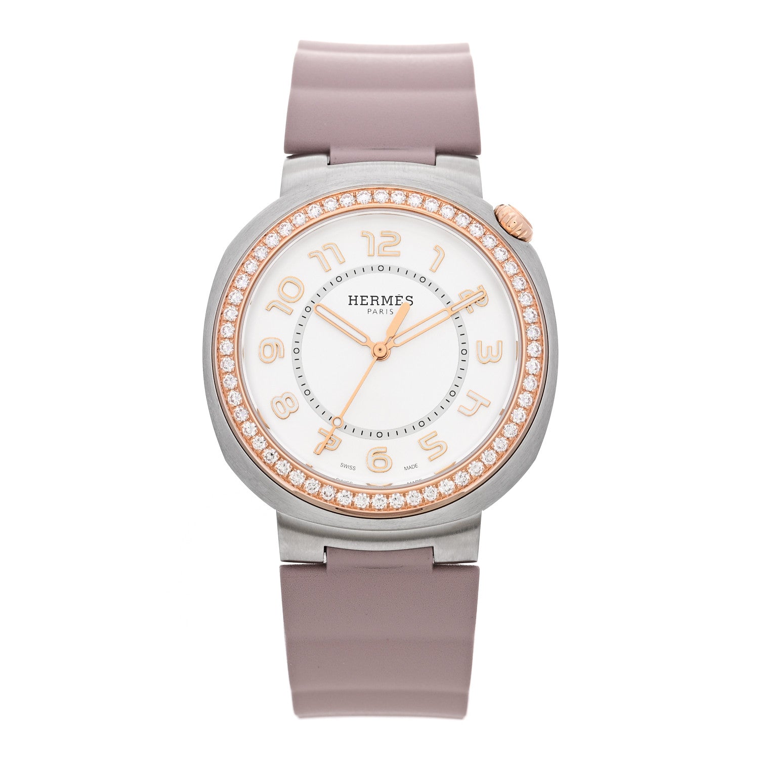 Hermes Stainless Steel 18K Rose Gold Diamond Bezel 36mm Cut Automatic Watch Glycine 1 of 5