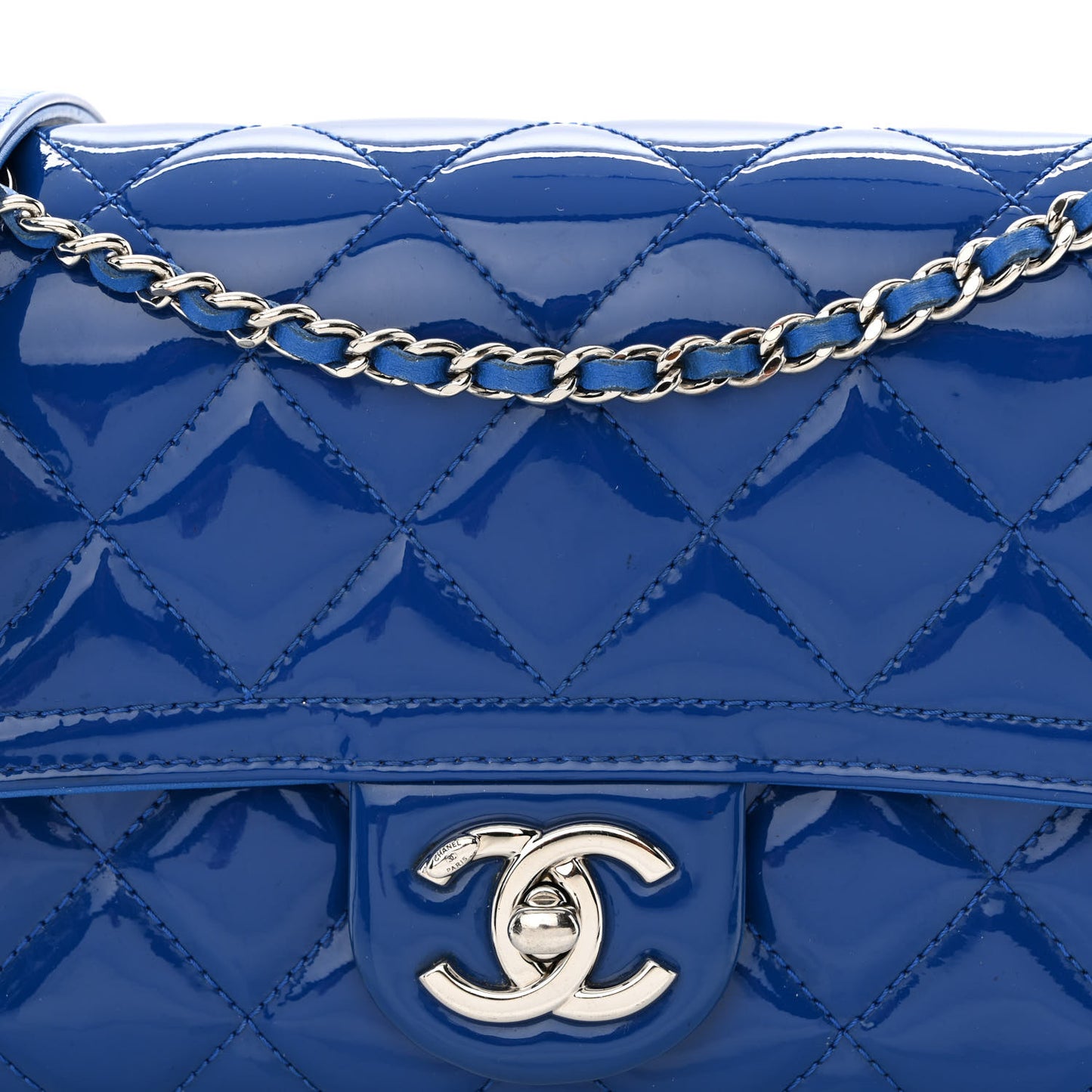 Patent Quilted Small Coco Shine Flap Blue
