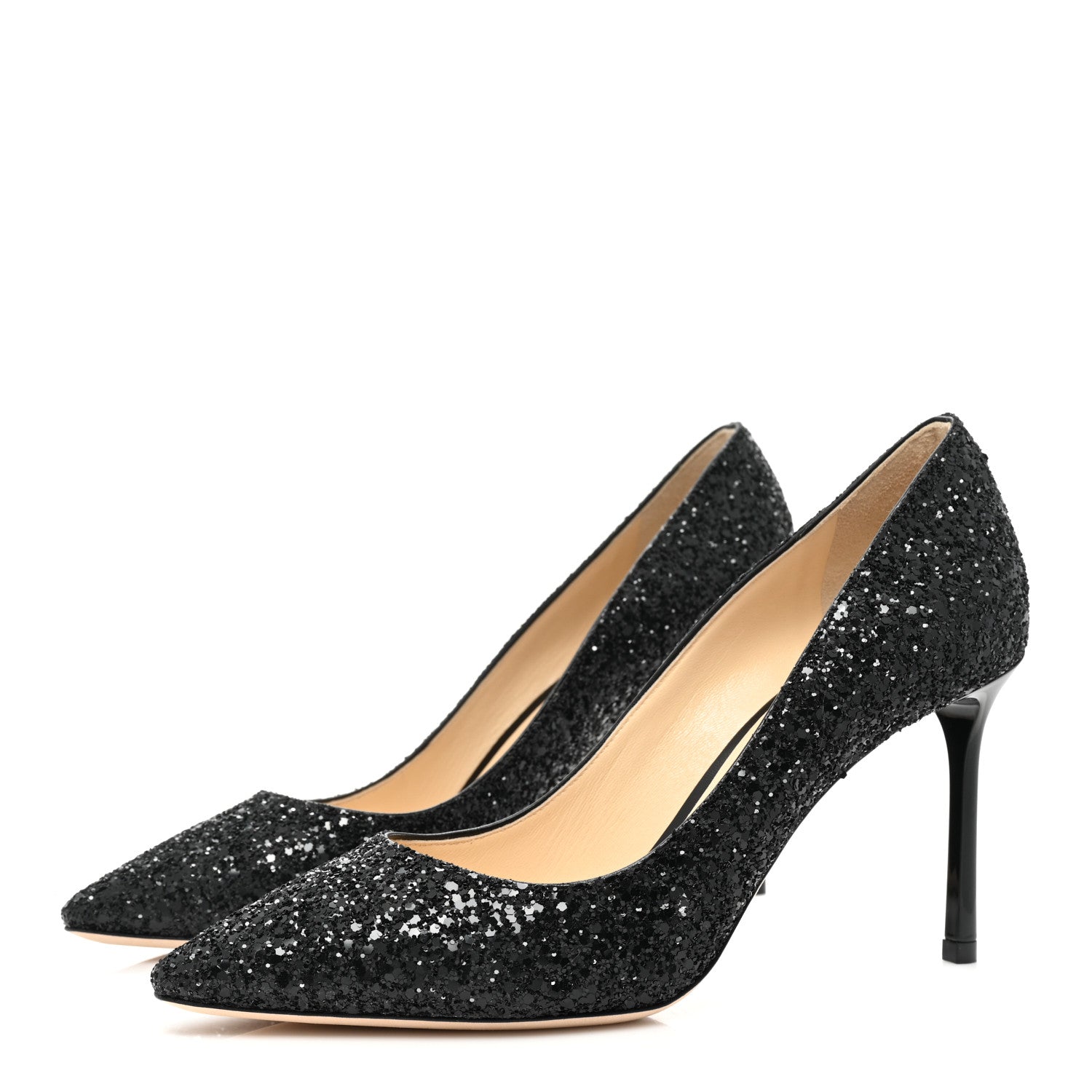 Jimmy Choo Coarse Glitter Pointy Toe Romy 85 Pumps 37 Black 3 of 7
