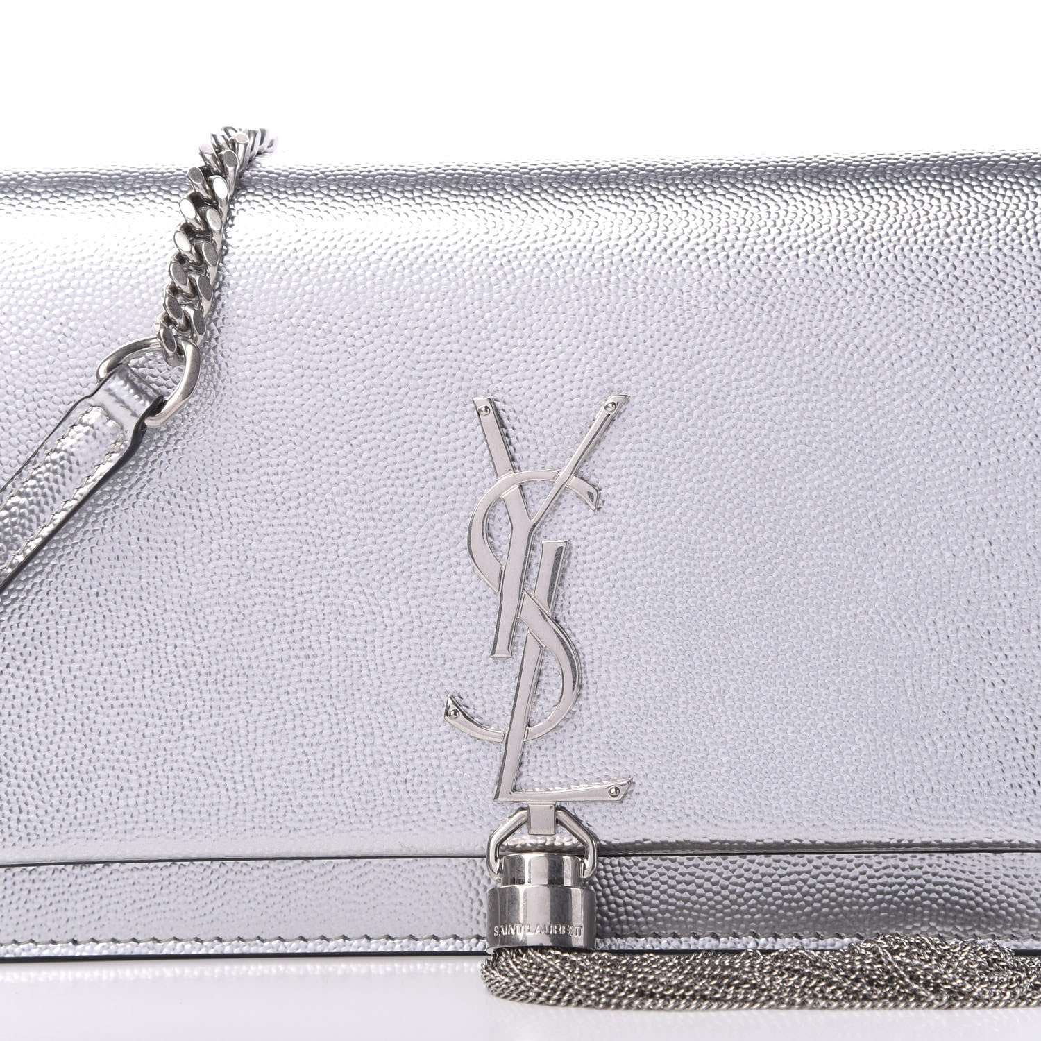 Saint Laurent Metallic Grain De Poudre Kate Monogram Tassel Chain Wallet Silver 8 of 11