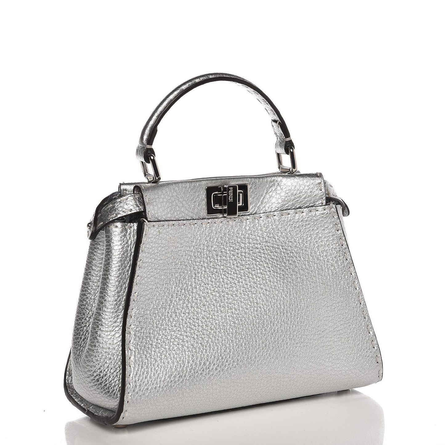 Cuoio Romano Lux Selleria Mini Peekaboo Iconic Satchel Argento