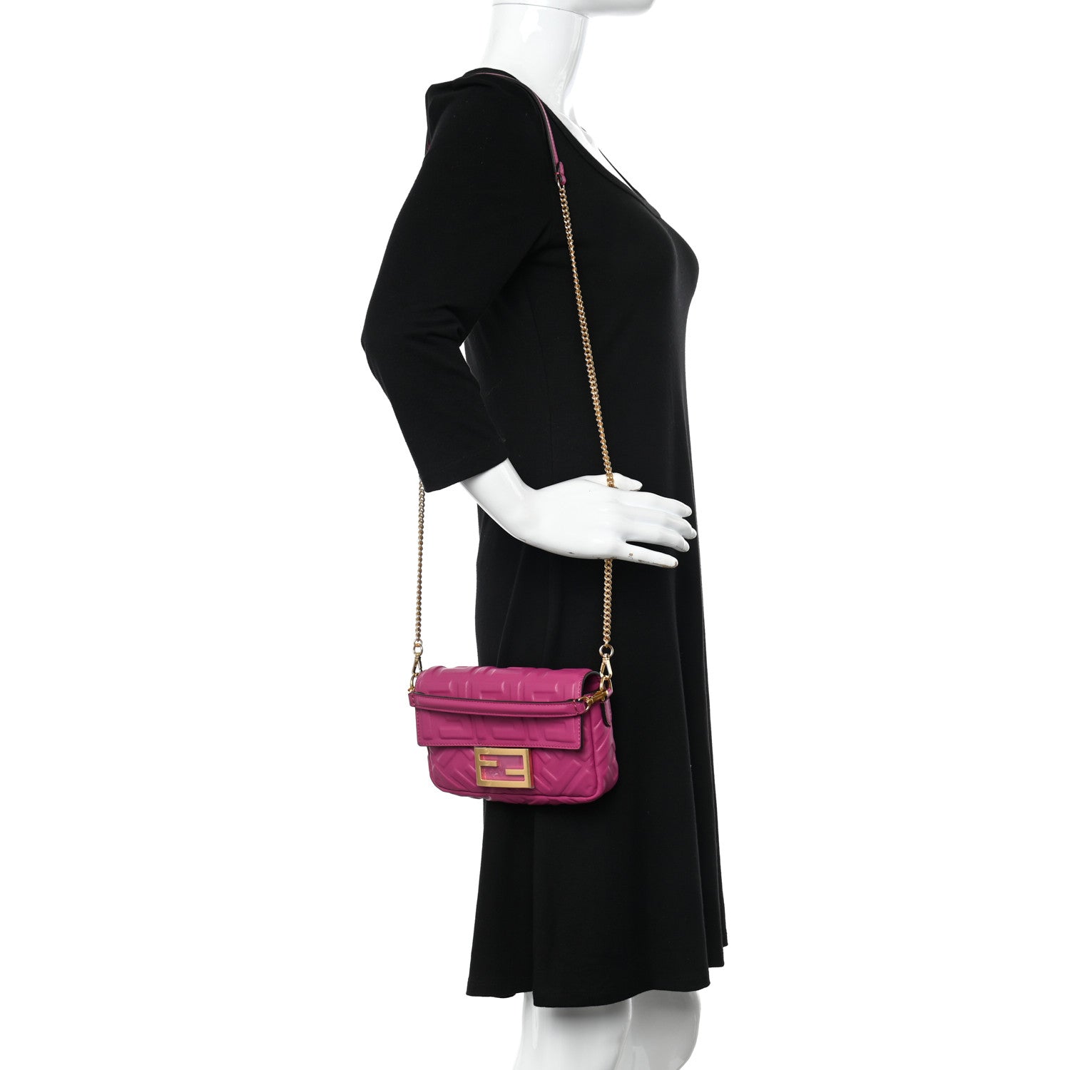 Fendi Nappa FF 1974 Embossed Mini Baguette Ciclamino Pilar 2 of 11