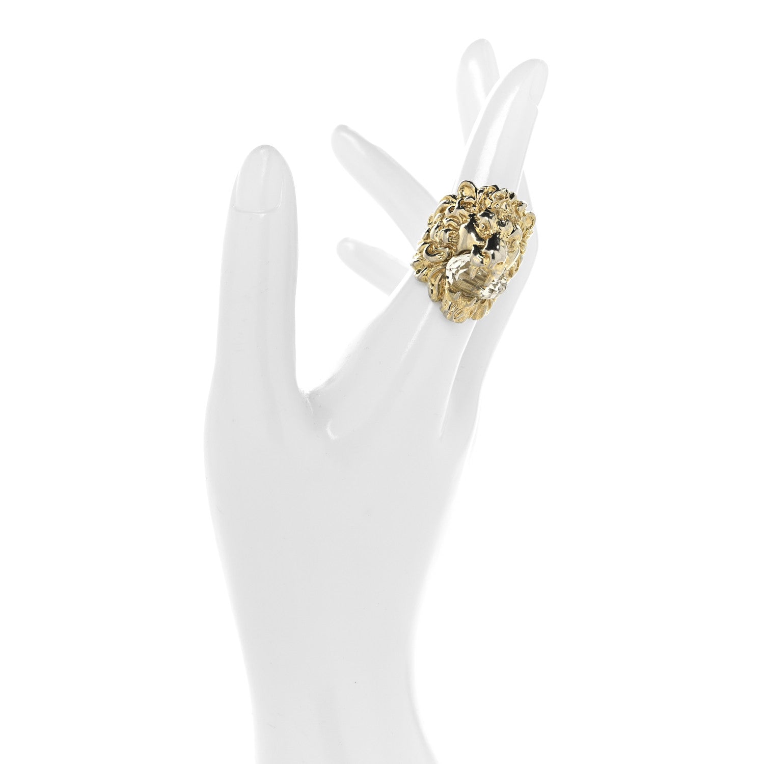 Gucci Metal Crystal Lion Head Ring 16 Aged Gold 3 of 12