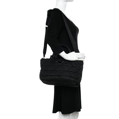 Prada Re-Nylon Nappa Triangle Quilted Padded Small Double Handled Zip Tote Black 2 of 11