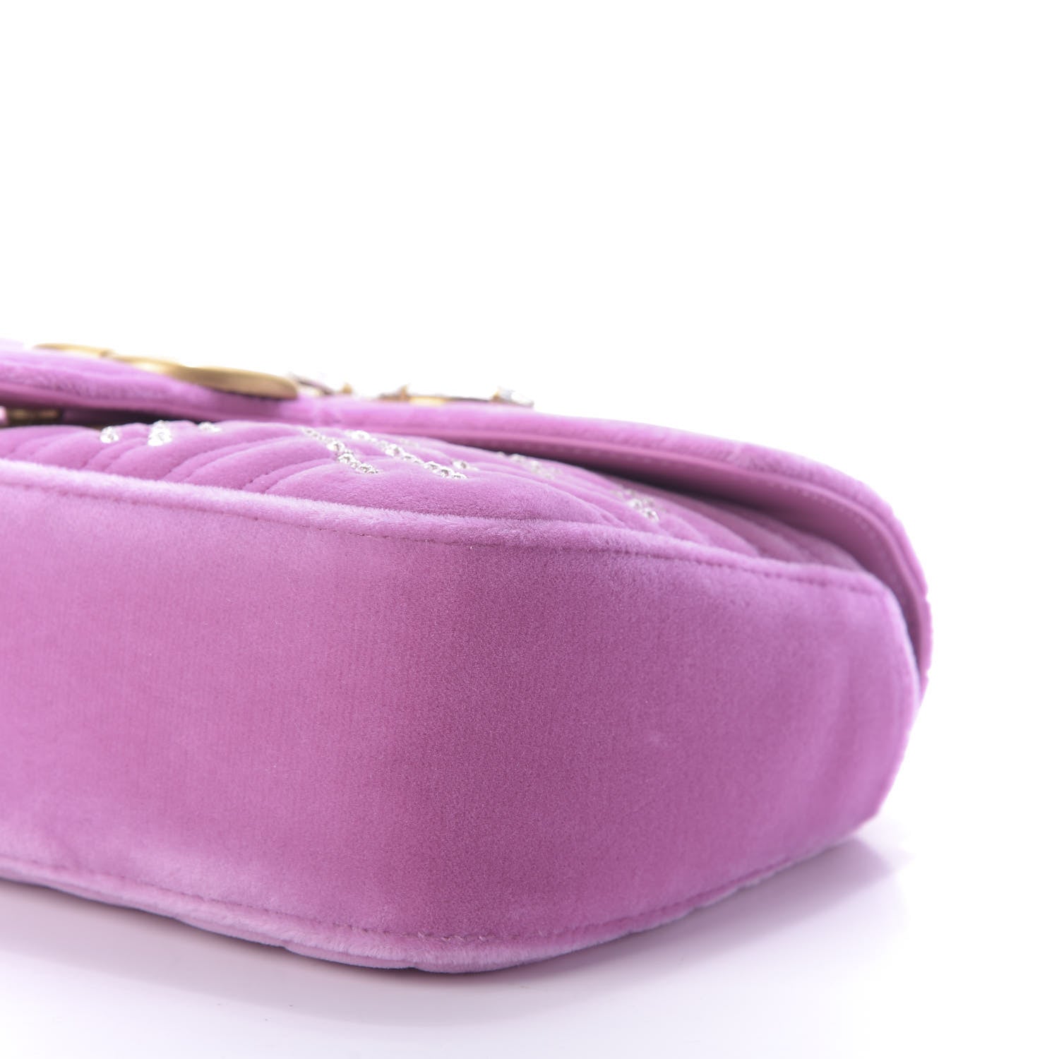Gucci Velvet Matelasse Marquise Crystals Embroidered Small GG Marmont Shoulder Bag Malva 7 of 9