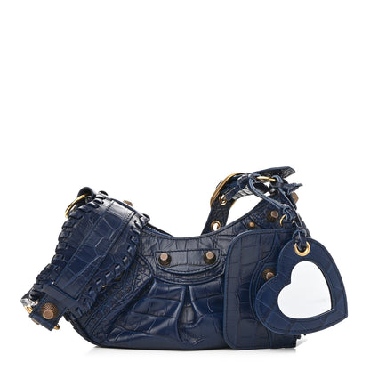 Balenciaga Extra Supple Calfskin Crocodile Embossed Le Cagole Shoulder Bag XS Indigo 1 of 9
