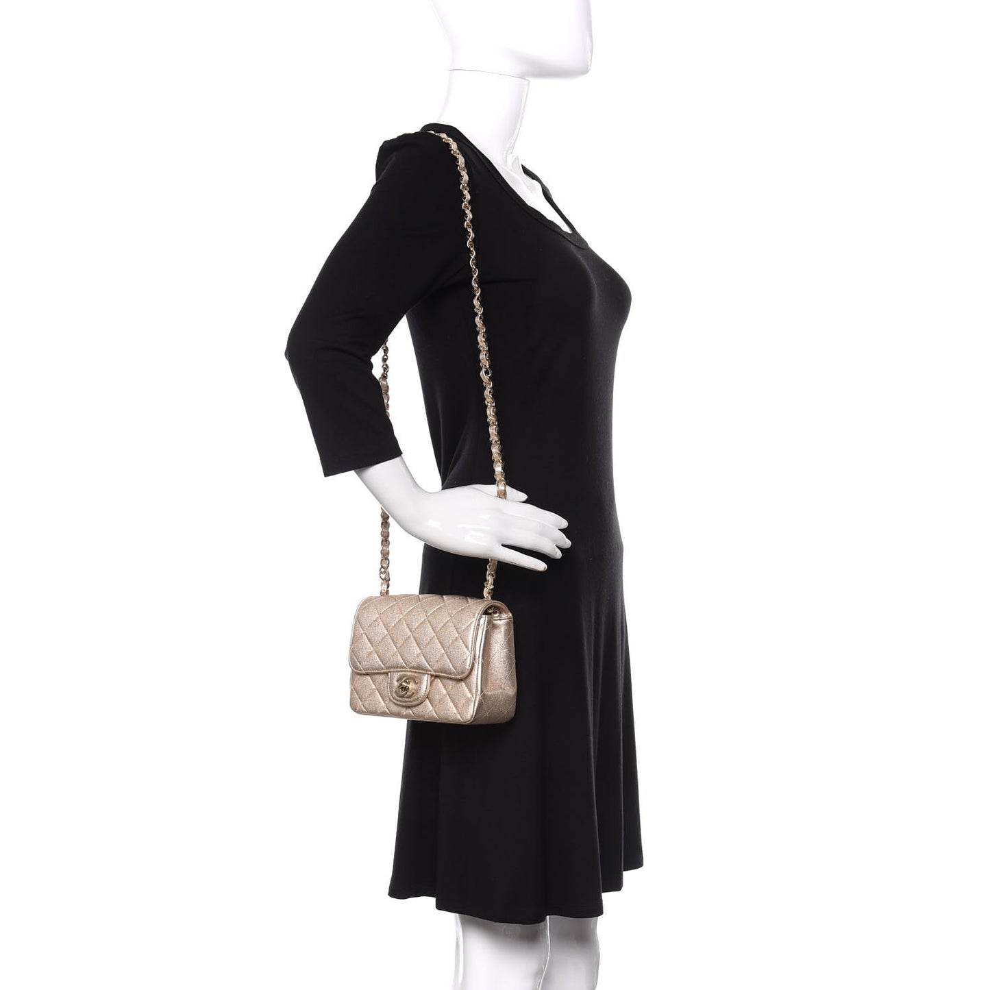 Metallic Lambskin Quilted Mini Square Flap Gold