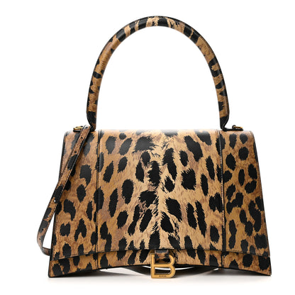 Balenciaga Smooth Calfskin Leopard Print Medium Hourglass Top Handle Bag Beige 1 of 12