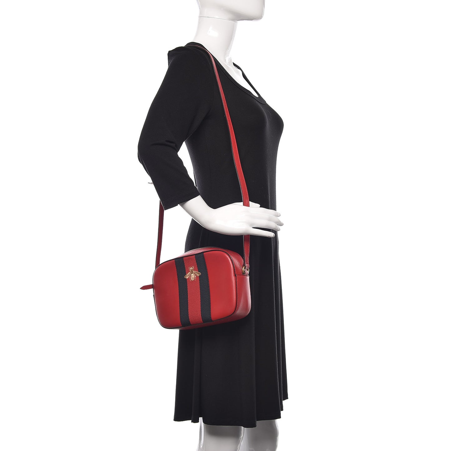 Calfskin Web Small Webby Bee Shoulder Bag Red