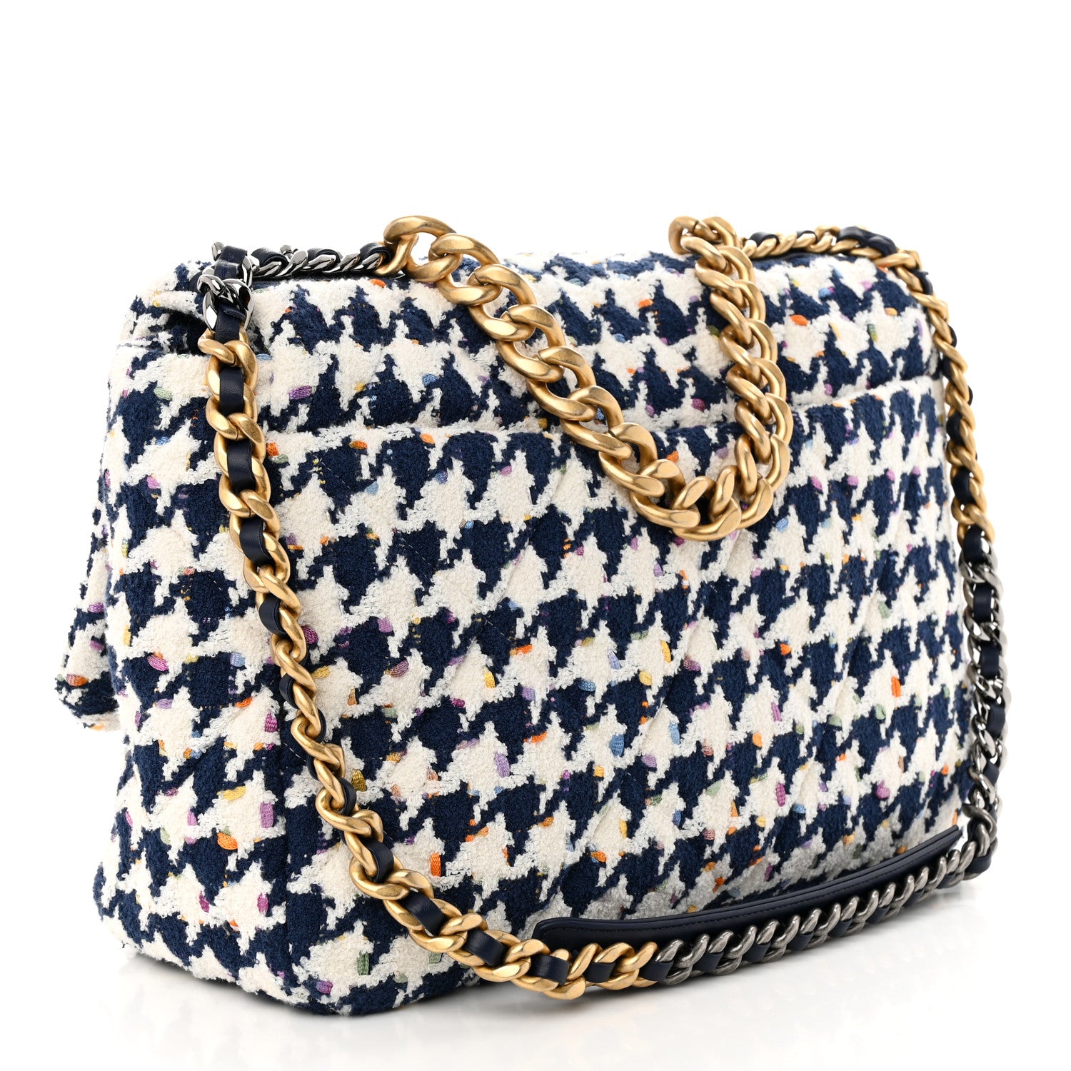 Chanel Tweed Quilted Maxi Chanel 19 Flap Ecru Navy Blue Multicolor 3 of 11