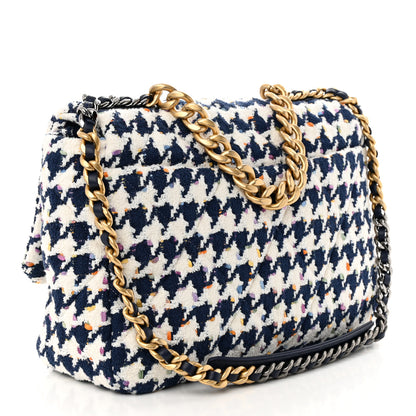 Chanel Tweed Quilted Maxi Chanel 19 Flap Ecru Navy Blue Multicolor 3 of 11